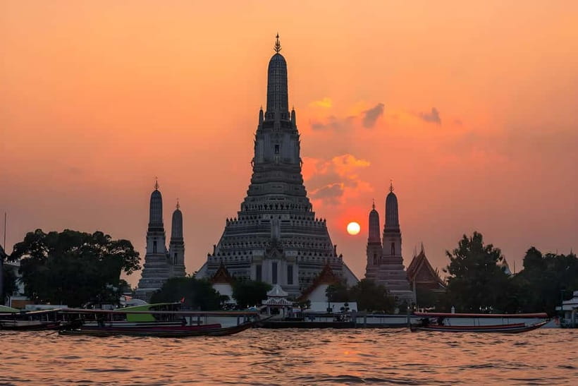 Bangkok: Railway, Floating Market & Chao Phraya Cruise Tour - Wat Arun, the Grand Palace and Rama VIII Bridge from the river