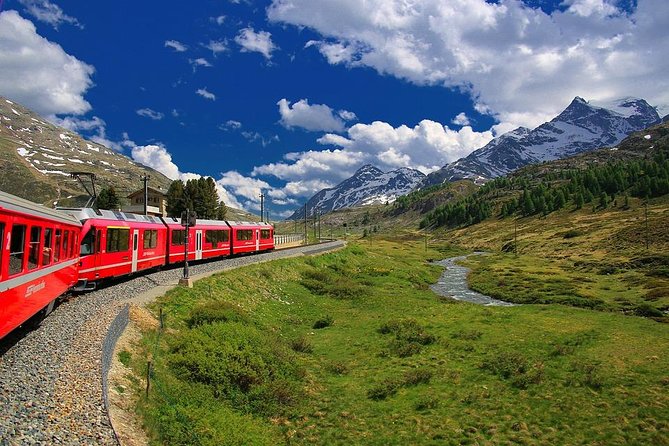 From Lake Como or Milan: Bernina Red Train Tour - The Bernina Red Train from Tirano to St. Moritz